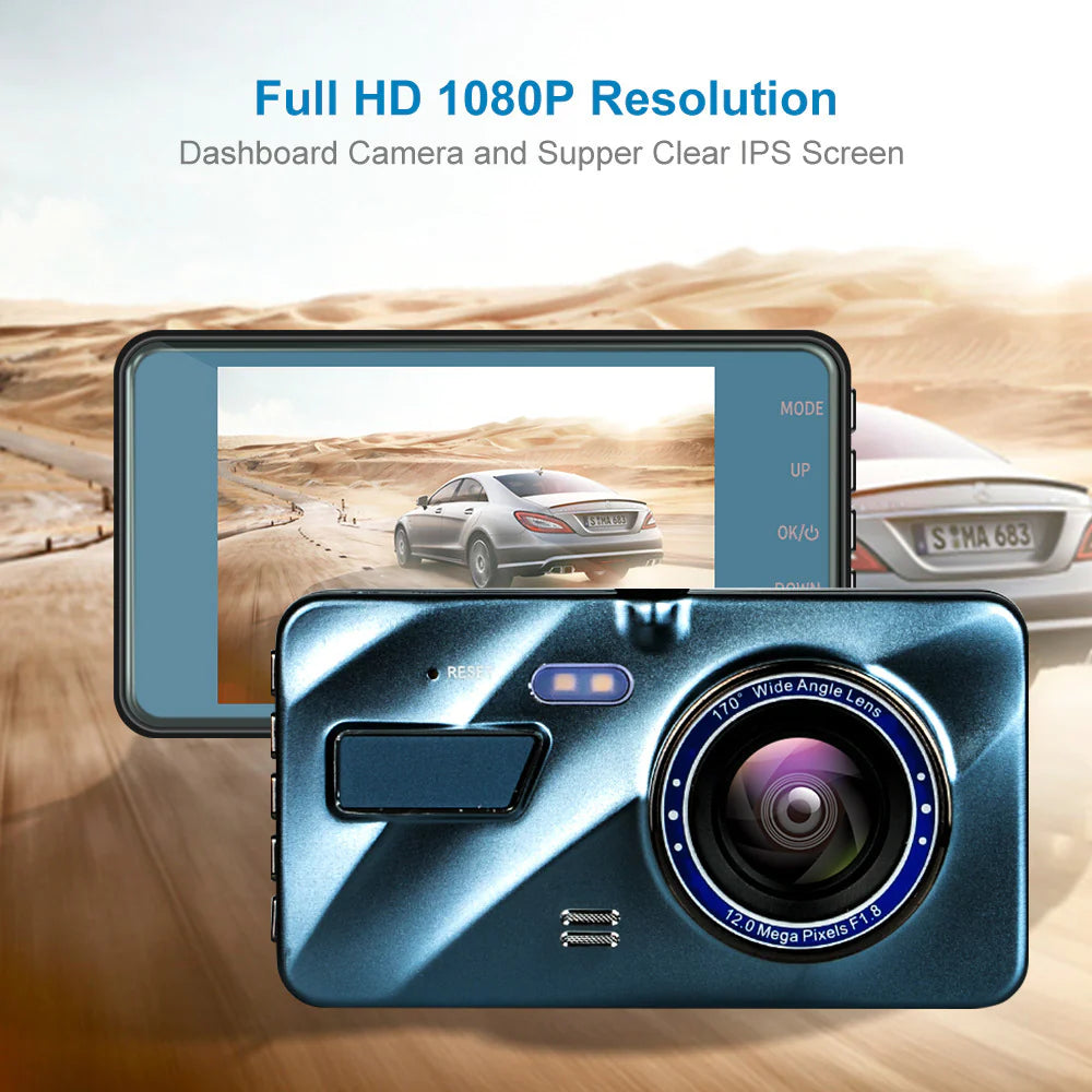 HD 1080P Coche Dual Lens Dash Cam 4" DVR Grabador Cámara delantera y trasera Visión nocturna