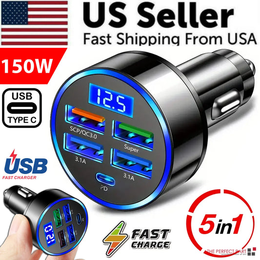 Adaptador de cargador de coche super rápido con 5 puertos USB