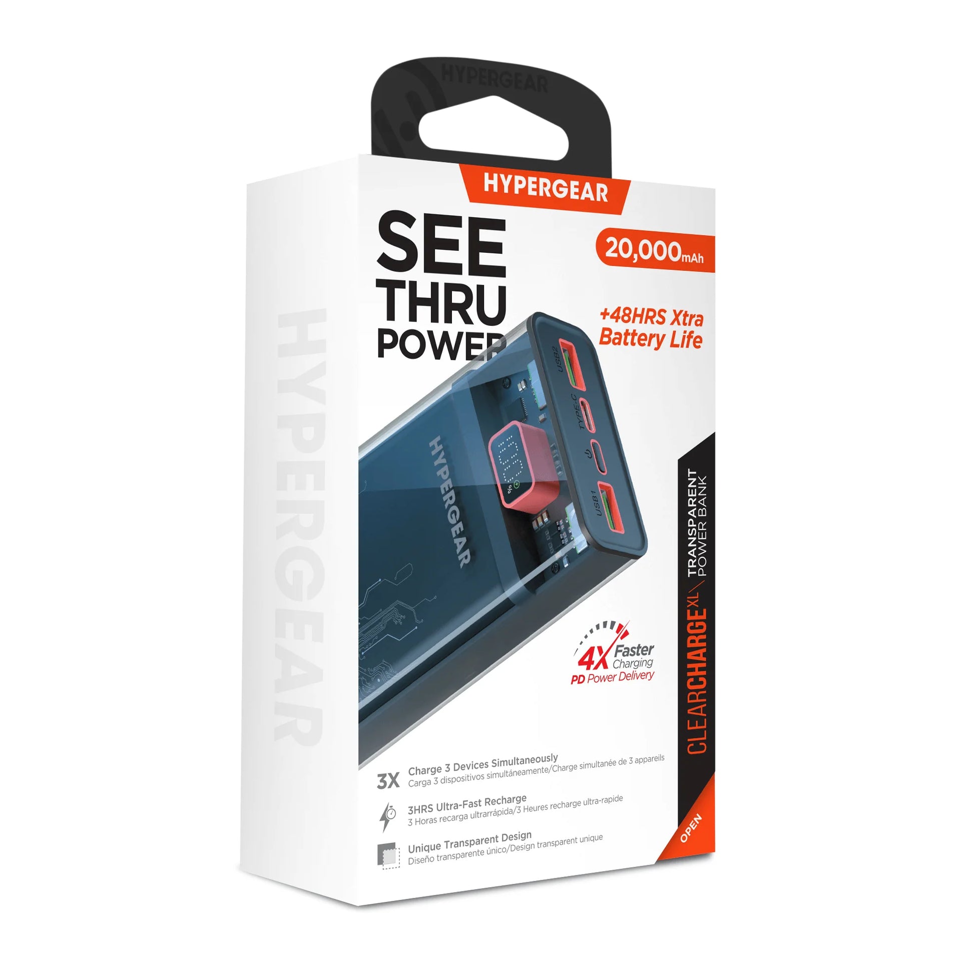 yperGear ClearCharge XL 20000mAh Banco de energía PD transparente