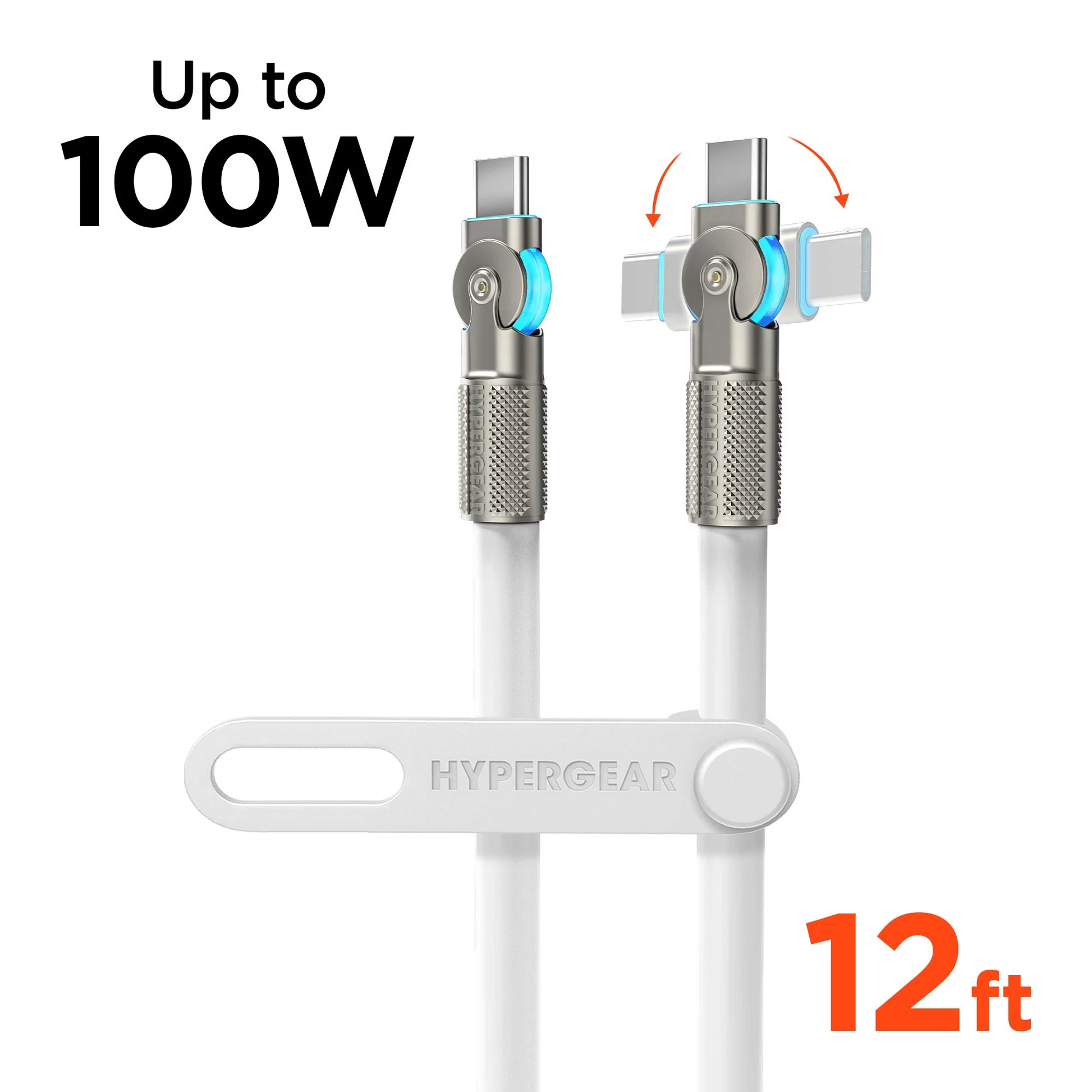 Cable USB-C Carga Rápida 100W Hypergear 12 Pies con Conector Giratorio 180°