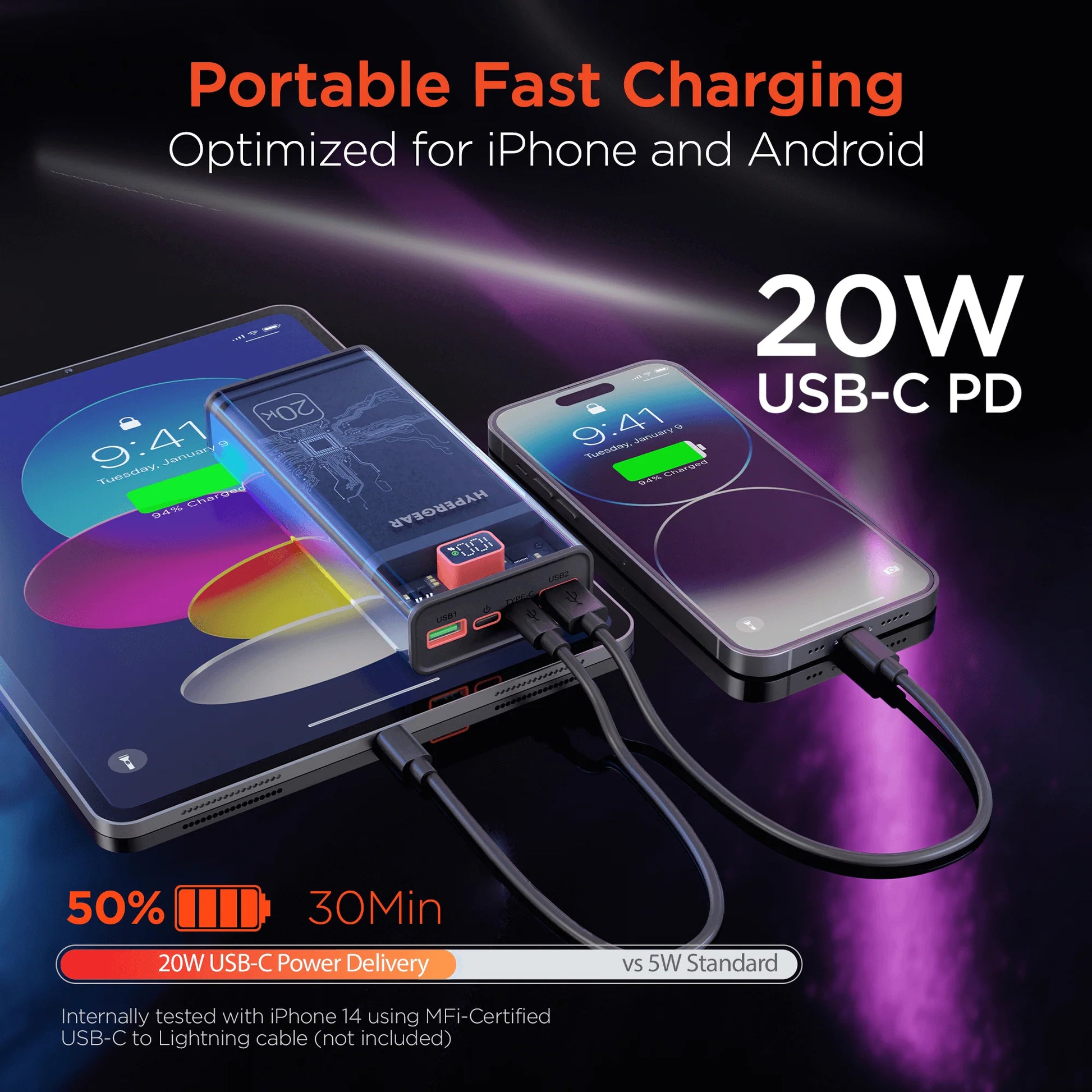 yperGear ClearCharge XL 20000mAh Banco de energía PD transparente