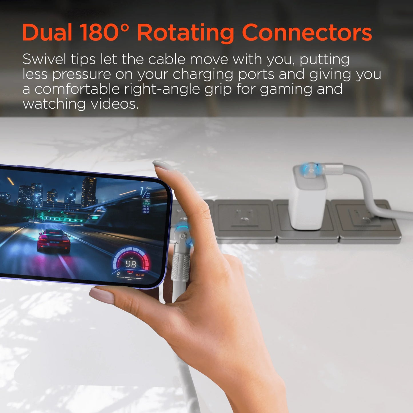 Cable USB-C Carga Rápida 100W Hypergear 12 Pies con Conector Giratorio 180°
