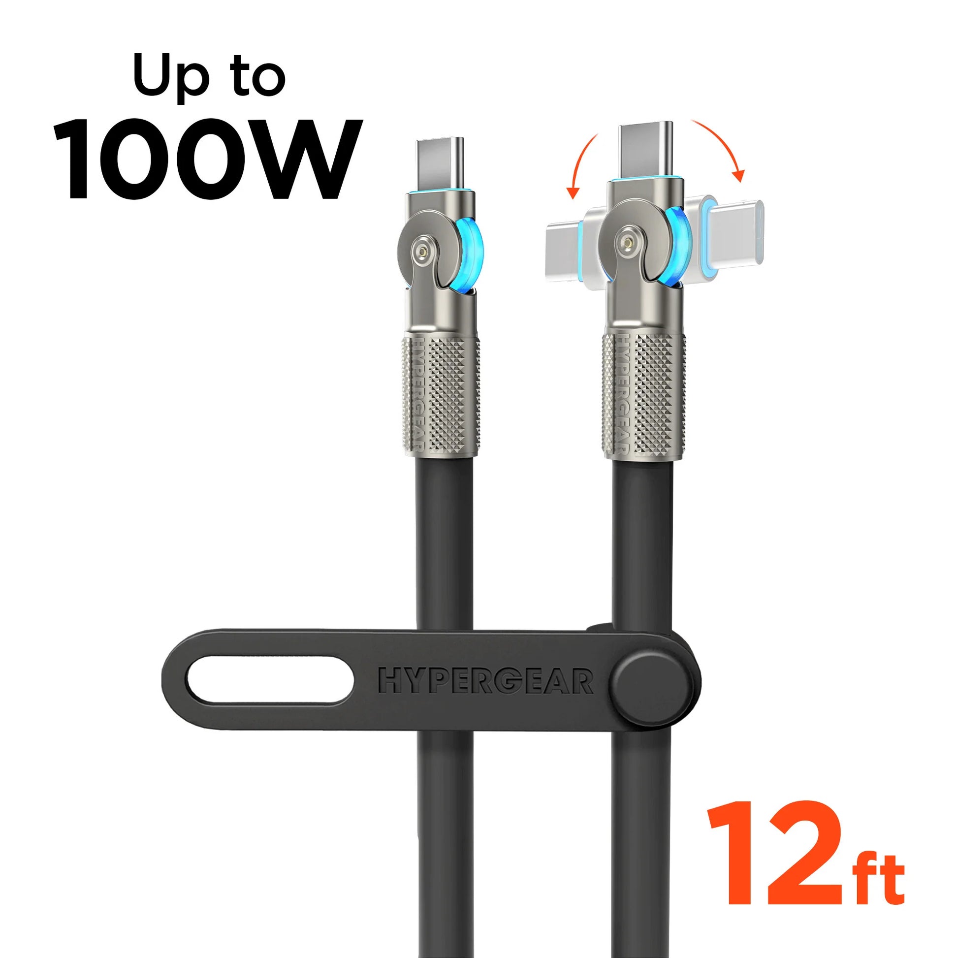 Cable USB-C Carga Rápida 100W Hypergear 12 Pies con Conector Giratorio 180°