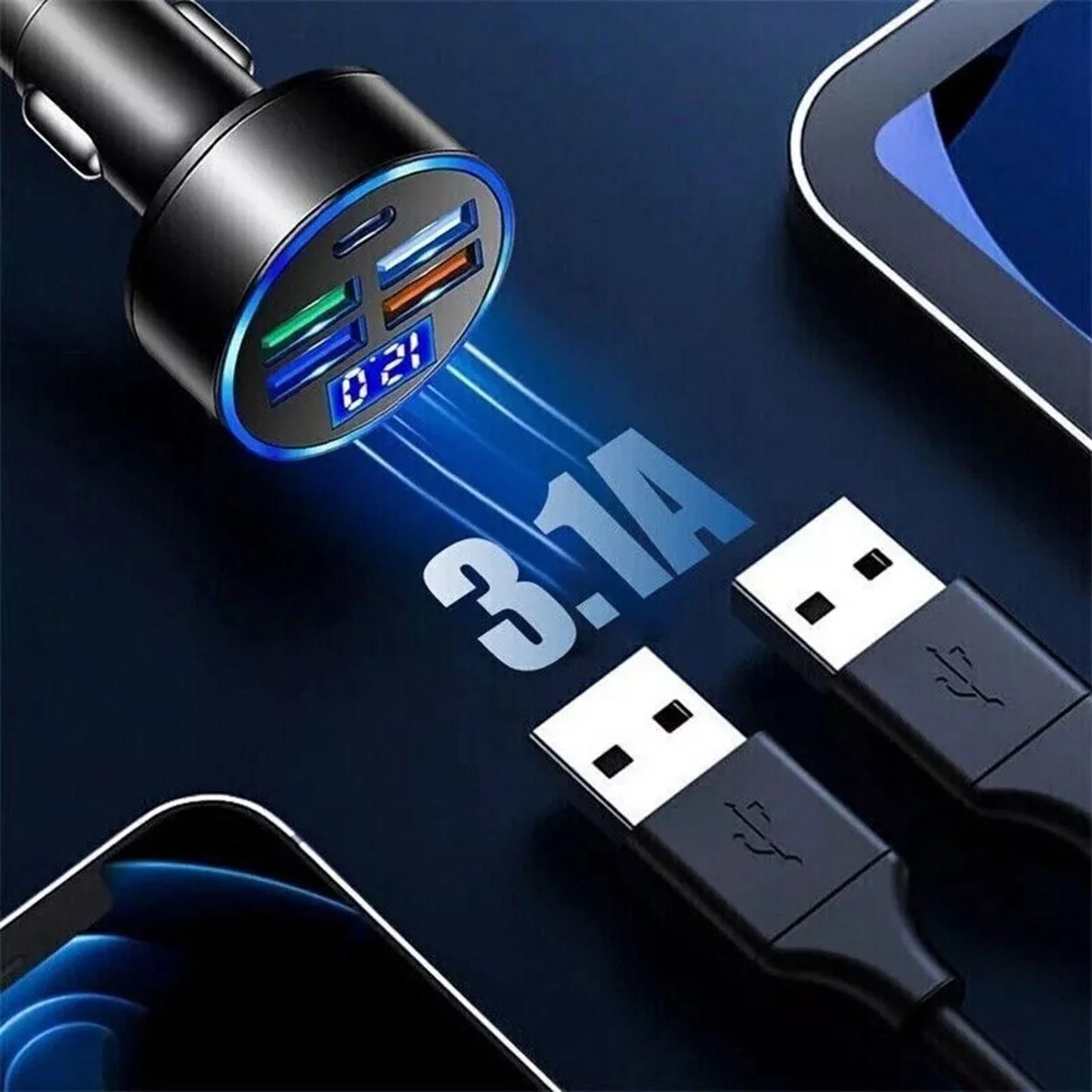 Adaptador de cargador de coche super rápido con 5 puertos USB