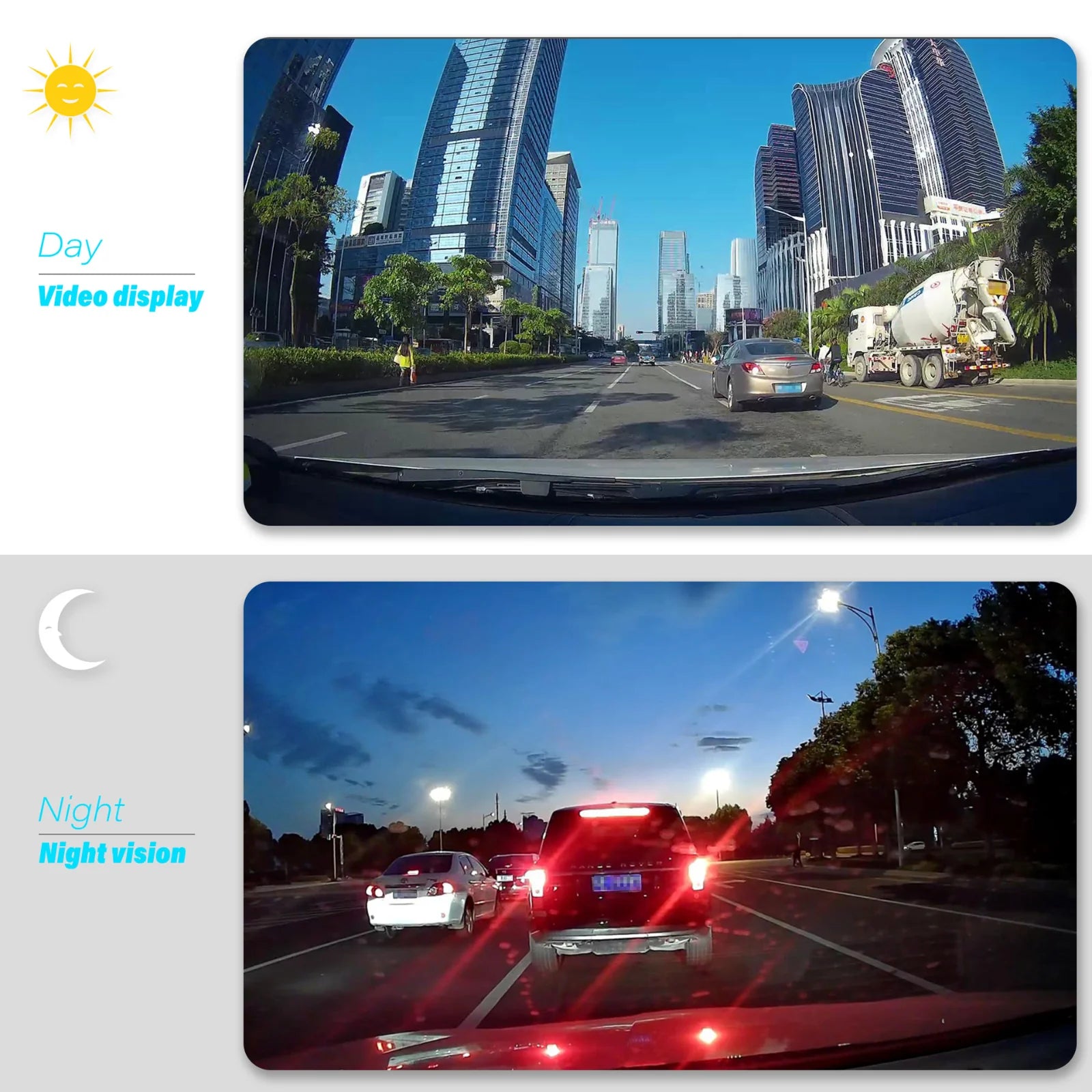 HD 1080P Coche Dual Lens Dash Cam 4" DVR Grabador Cámara delantera y trasera Visión nocturna