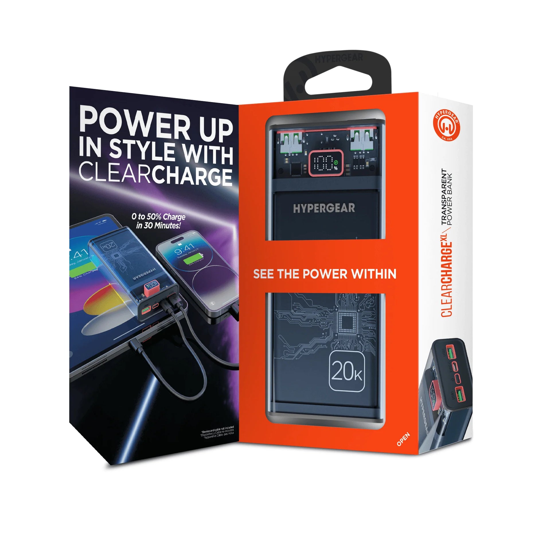 yperGear ClearCharge XL 20000mAh Banco de energía PD transparente