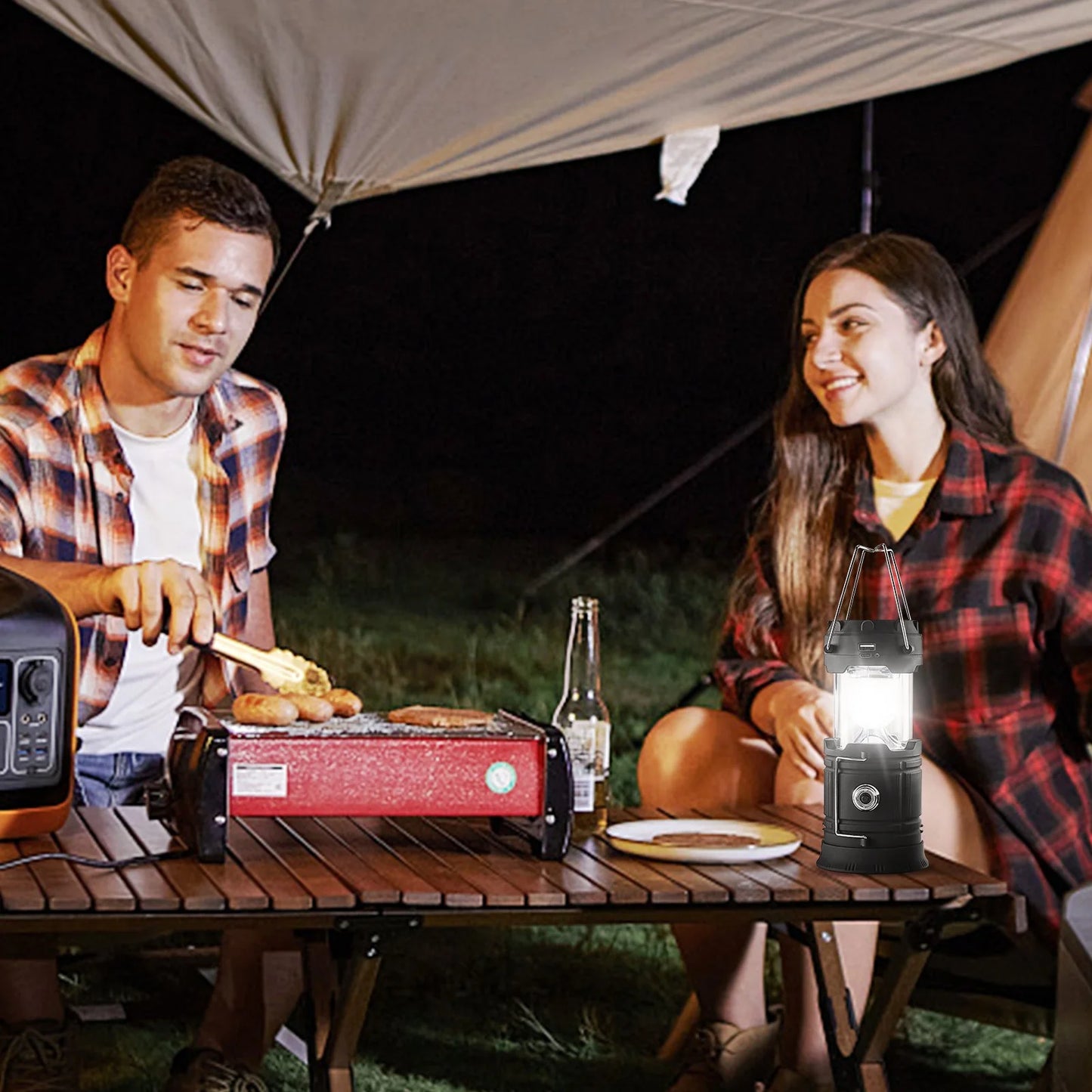 Linternas LED para acampar, portátiles, recargables, como banco de baterías, 4 unidades.