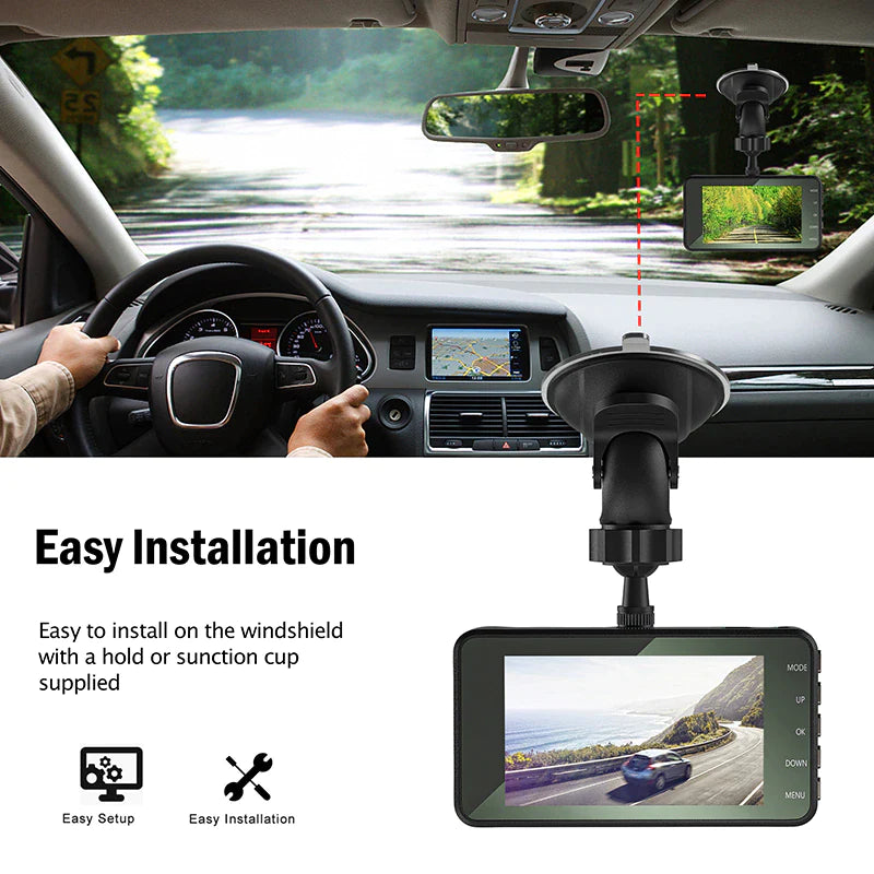 HD 1080P Coche Dual Lens Dash Cam 4" DVR Grabador Cámara delantera y trasera Visión nocturna