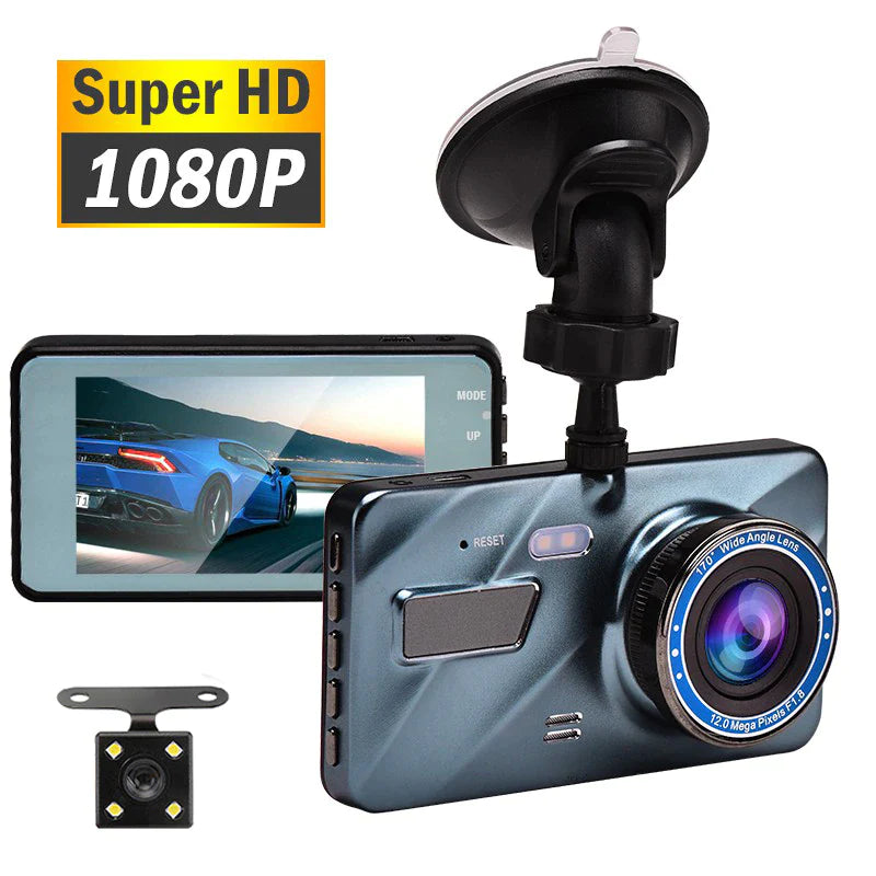 HD 1080P Coche Dual Lens Dash Cam 4" DVR Grabador Cámara delantera y trasera Visión nocturna