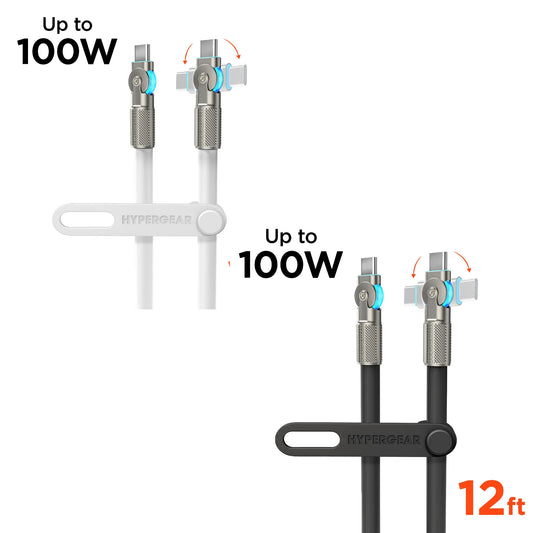 Cable USB-C Carga Rápida 100W Hypergear 12 Pies con Conector Giratorio 180°