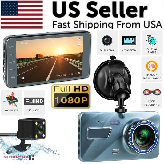 HD 1080P Coche Dual Lens Dash Cam 4" DVR Grabador Cámara delantera y trasera Visión nocturna