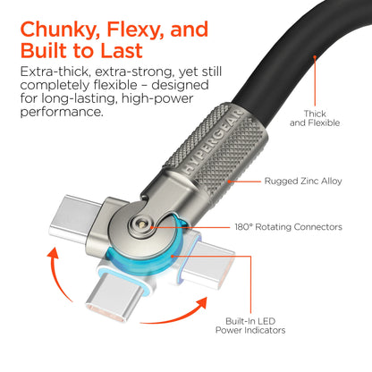 Cable USB-C Carga Rápida 100W Hypergear 12 Pies con Conector Giratorio 180°
