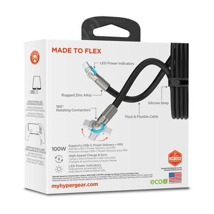 Cable USB-C Carga Rápida 100W Hypergear 12 Pies con Conector Giratorio 180°