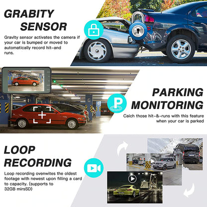 HD 1080P Coche Dual Lens Dash Cam 4" DVR Grabador Cámara delantera y trasera Visión nocturna