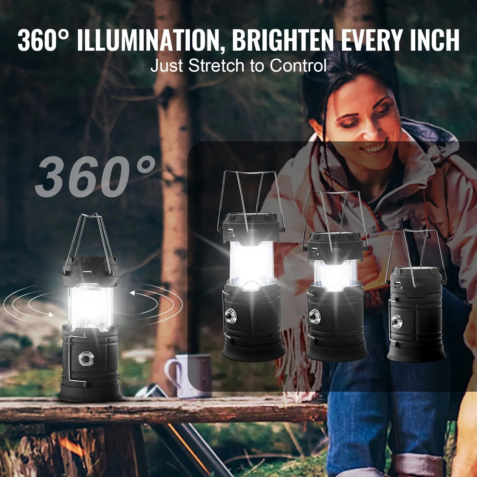 Linternas LED para acampar, portátiles, recargables, como banco de baterías, 4 unidades.